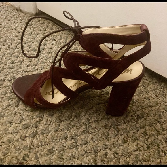 Sam Edelman Yardley Wine Suede Lace Up Heels - Picture 2 of 12